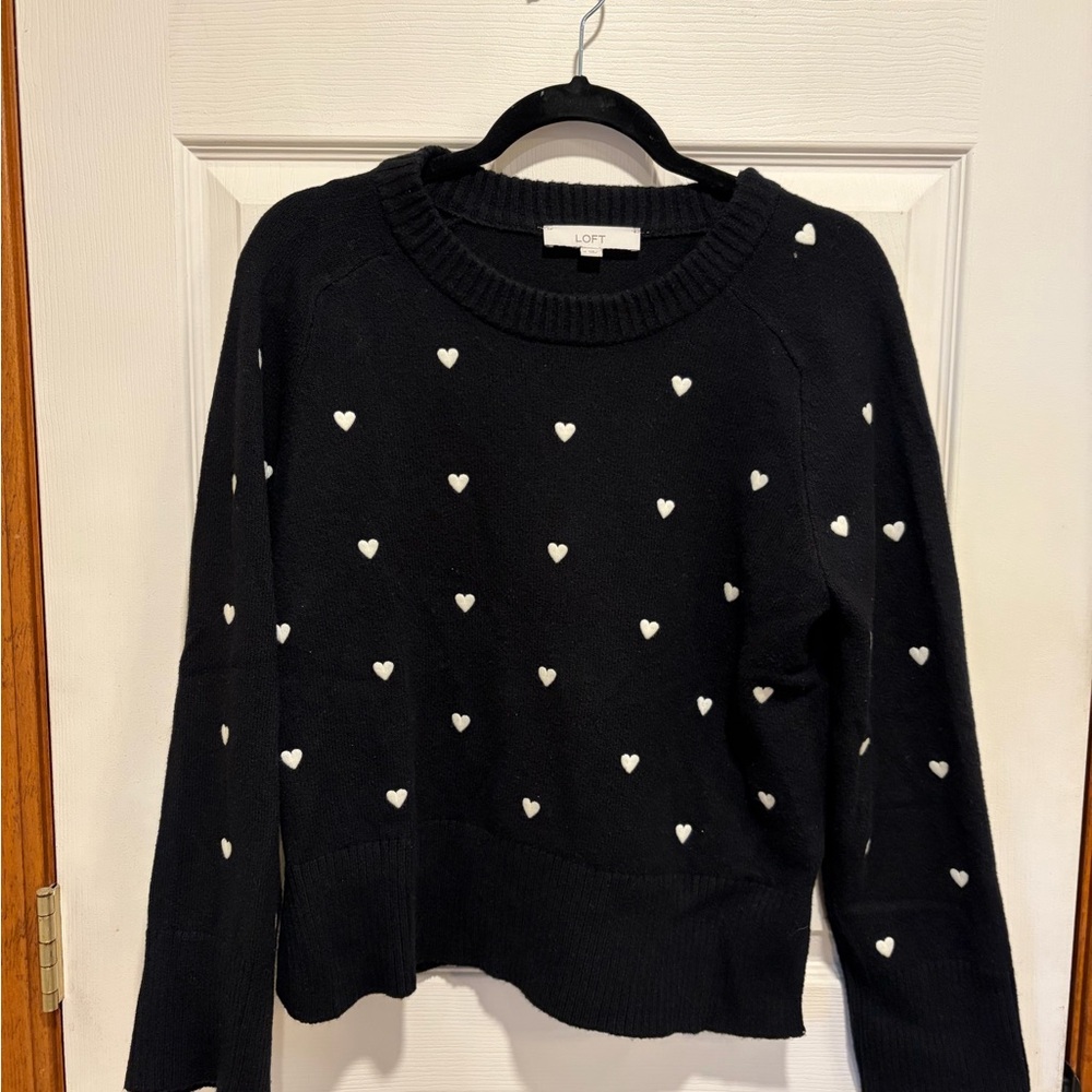 LOFT Black Sweater with White Heart Design